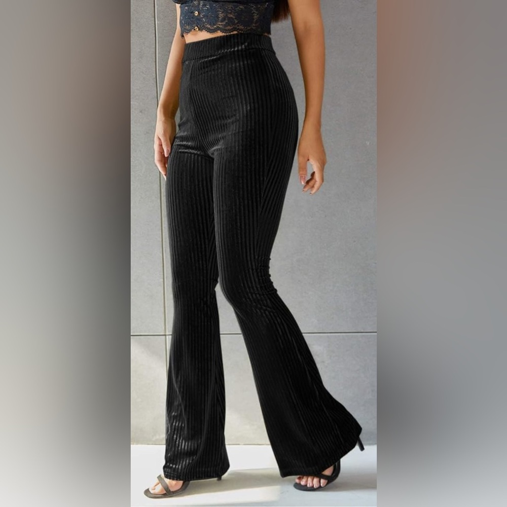 Velvet Black Flared Leg Pants